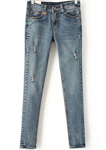 Shein Blue Ripped Slim Denim Pant