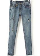 Shein Blue Ripped Slim Denim Pant