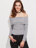 Shein Heather Grey Off The Shoulder Foldover T-shirt