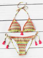 Shein Print Tassel Tie Triangle Bikini Set