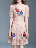 Shein Apricot Gauze Embroidered A-line Dress
