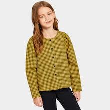 Shein Girls Frill Trim Plaid Shirt