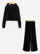 Shein Pearl Beaded Velvet Hoodie With Pants