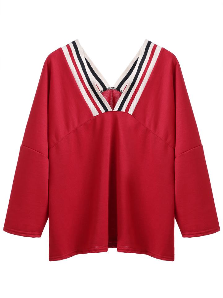 Shein Double V Drop Shoulder Striped Trim T-shirt