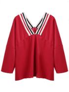 Shein Double V Drop Shoulder Striped Trim T-shirt
