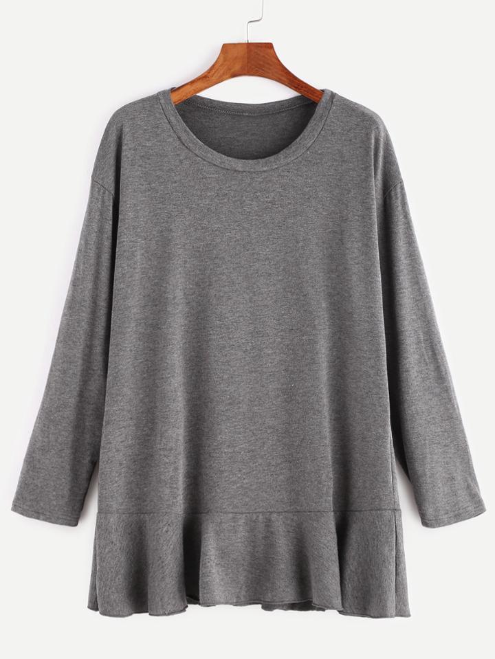 Shein Dark Grey Drop Shoulder Ruffle Hem T-shirt