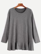 Shein Dark Grey Drop Shoulder Ruffle Hem T-shirt