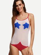 Shein Multicolor Star Print Mesh One Piece Swimwear