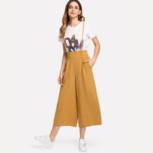 Shein Button Detail Wide Leg Pinafore Jumpsuit