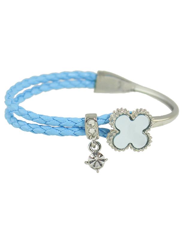 Shein Blue Rhinestone Braided Pu Leather Chain Link Bracelet