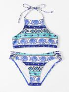 Shein Elephant Print High Neck Bikini Set