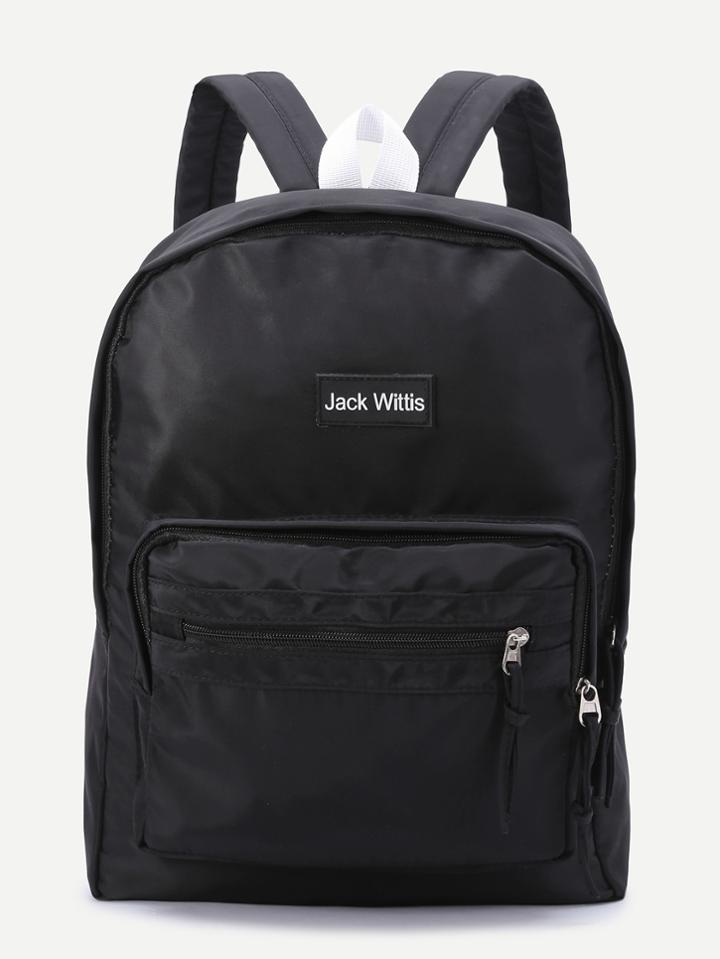 Shein Black Zipper Detail Canvas Backpack