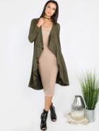 Shein Suede Waterfall Duster Coat Olive