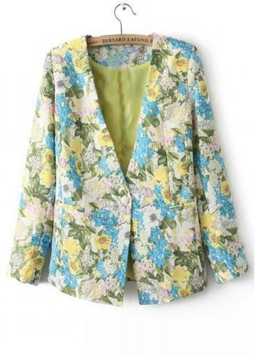 Rosewe Modern One Button Closed Floral V Neck Blazer