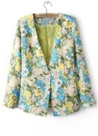 Rosewe Modern One Button Closed Floral V Neck Blazer