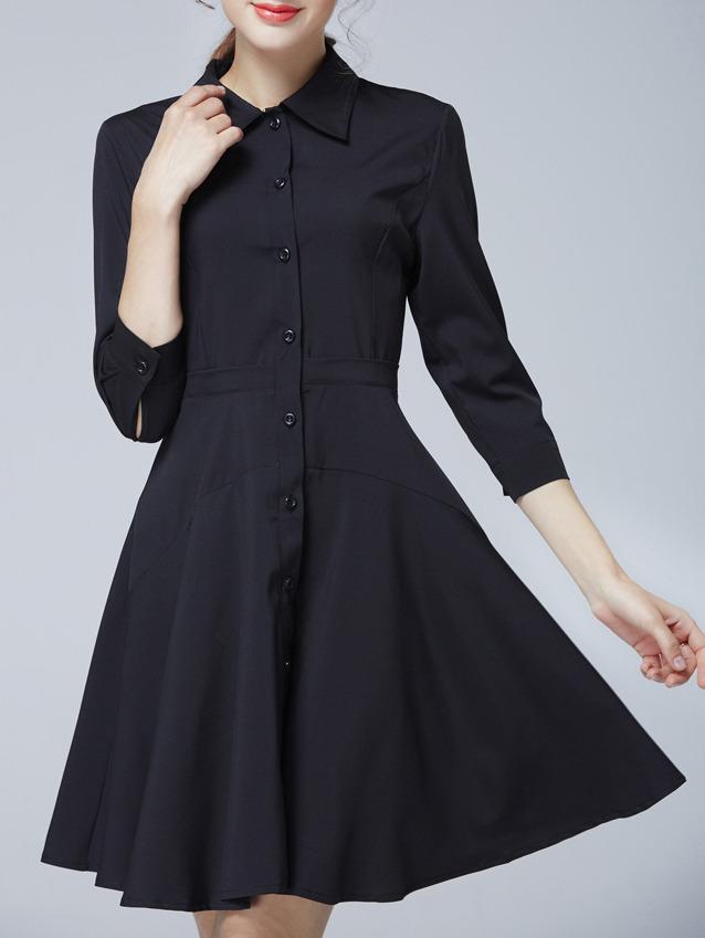 Shein Black Lapel Buttons Shirt Dress