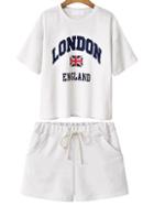 Shein Letter Print T-shirt With Drawstring Shorts - White