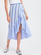 Shein Frill Trim High Low Mixed Striped Wrap Skirt