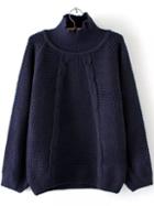 Shein Navy Turtleneck Raglan Sleeve Sweater