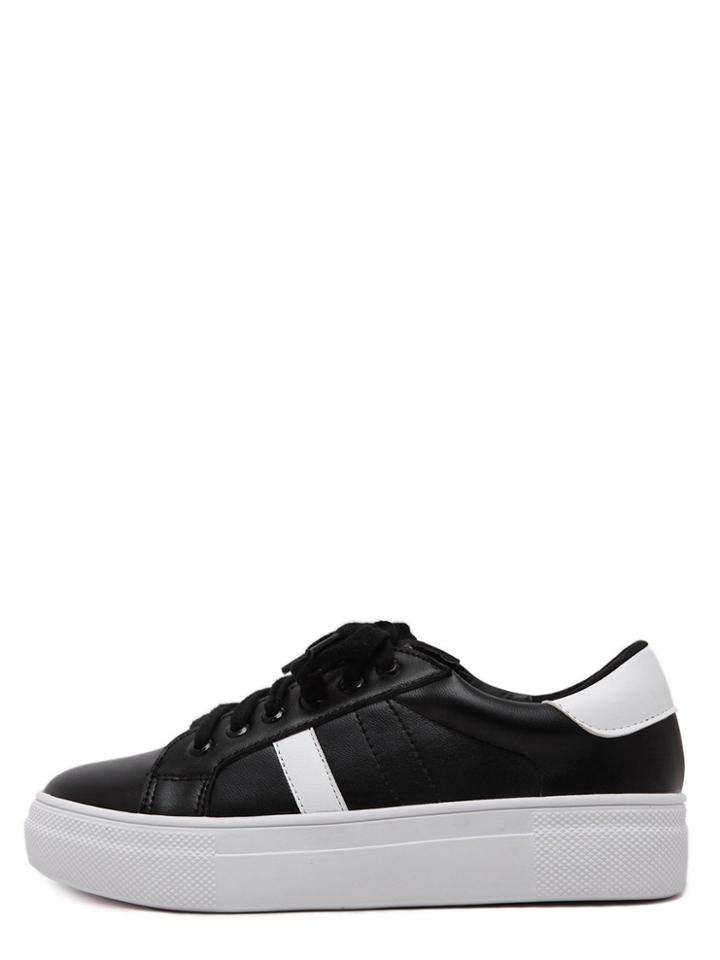 Shein Black Round Toe Lace-up Flats