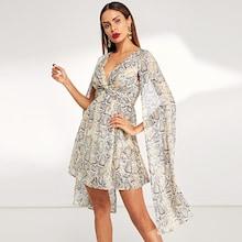 Shein V-neck Sheer Snake Print Dress
