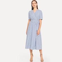 Shein Self Belted Striped Print Wrap Dress
