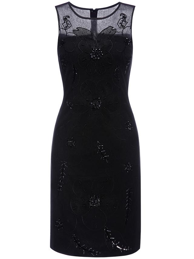 Shein Black Gauze Embroidered Beading Sheath Dress