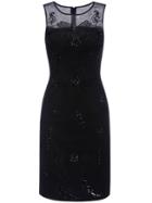 Shein Black Gauze Embroidered Beading Sheath Dress