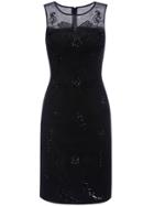 Shein Black Gauze Embroidered Beading Sheath Dress