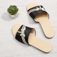 Shein Rhinestone Dragonfly Satin Slippers