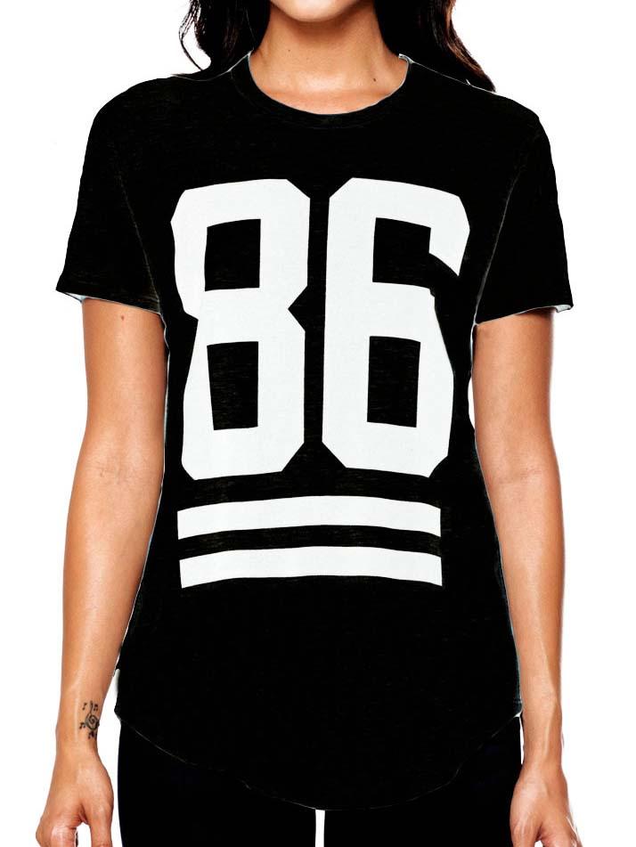 Shein Black Crew Neck 86 Print Loose T-shirt