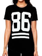 Shein Black Crew Neck 86 Print Loose T-shirt