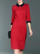 Shein Red Contrast Navy Lapel Sheath Dress
