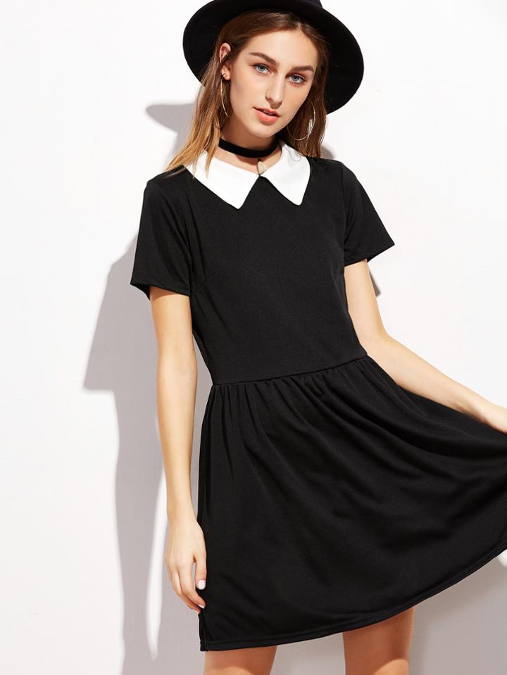 Shein Contrast Collar Zipper Back A-line Dress