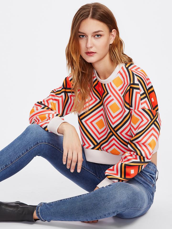 Shein Drop Shoulder Geo Print Structured Sweatshirt