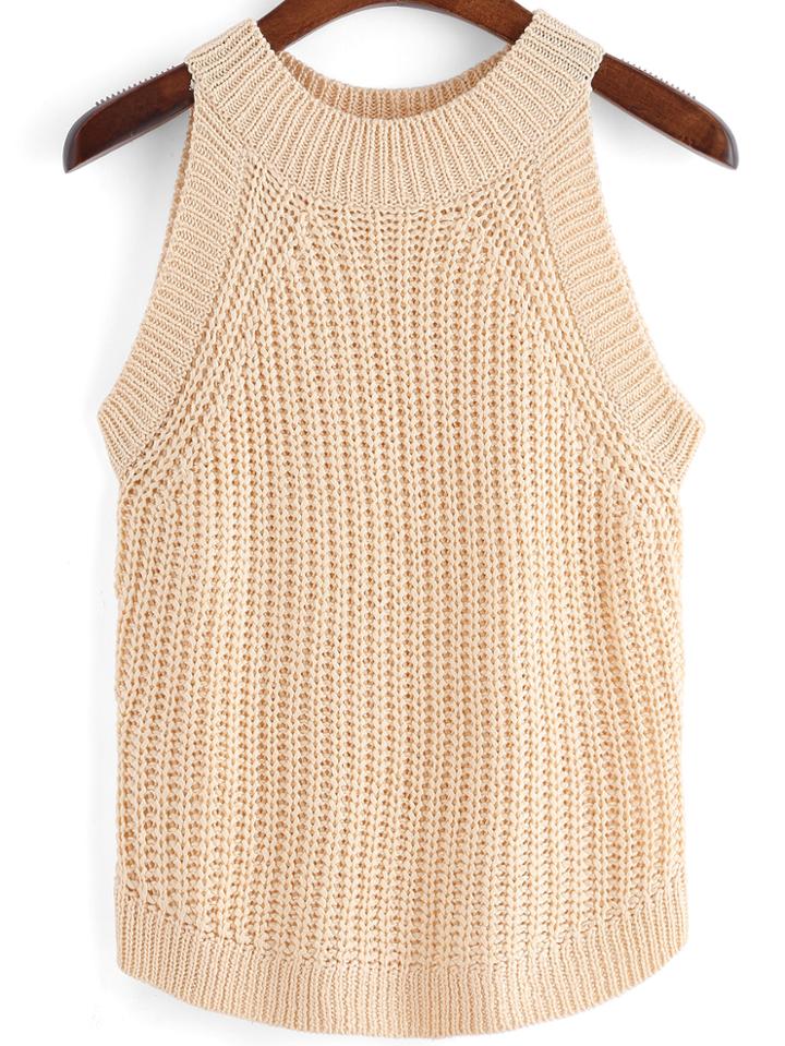 Shein Apricot Round Neck Slim Sweater Tank