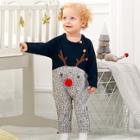 Shein Toddler Boys Elk Print Pom Pom Detail Knit Jumpsuit