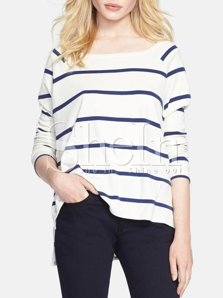 Shein White Long Sleeve Striped T-shirt
