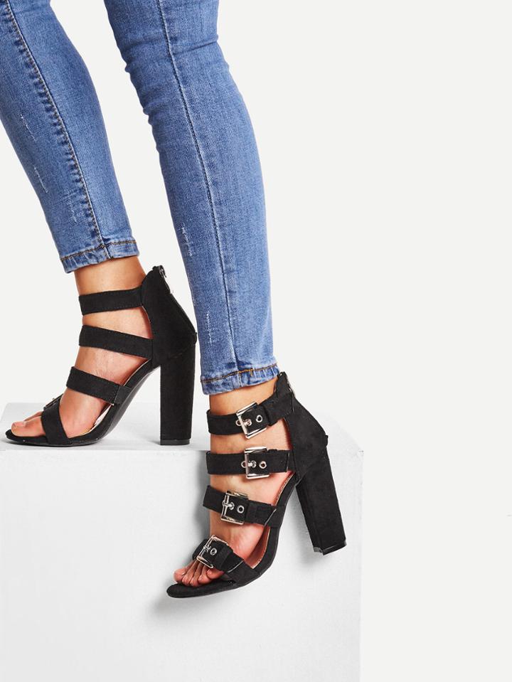 Shein Block Heeled Buckle Strap Pumps