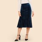 Shein 70s Solid Fishtail Hem Velvet Skirt
