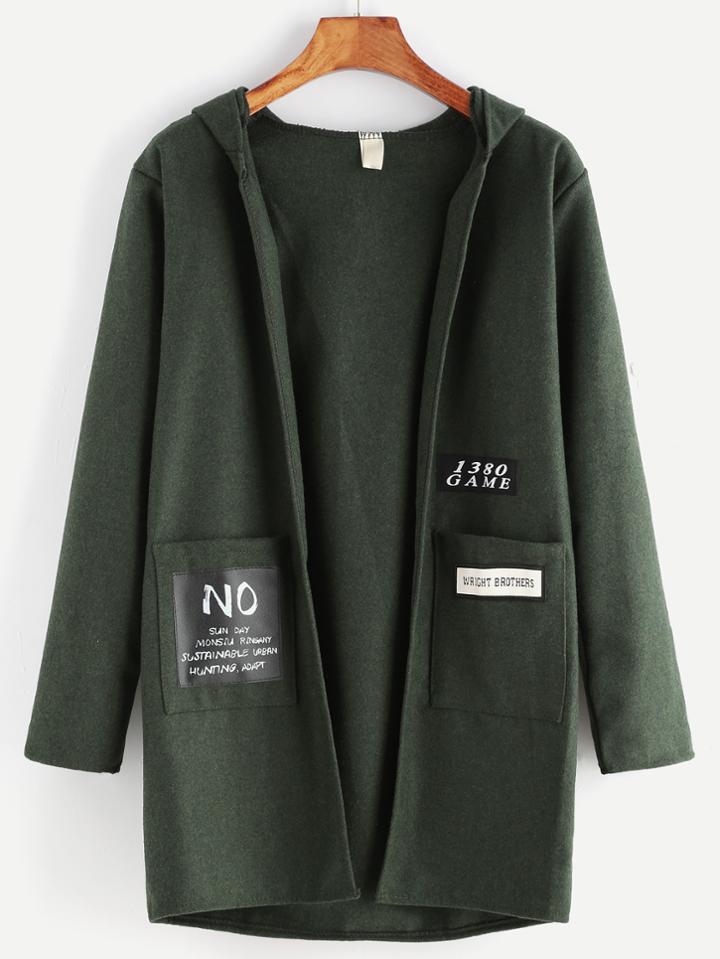 Shein Dark Green Patch Pockets Hooded Coat