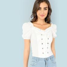 Shein Frill Trim Lace Up Top