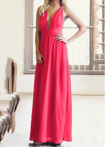 Rosewe Criss Cross Back V Neck Rose Maxi Dress