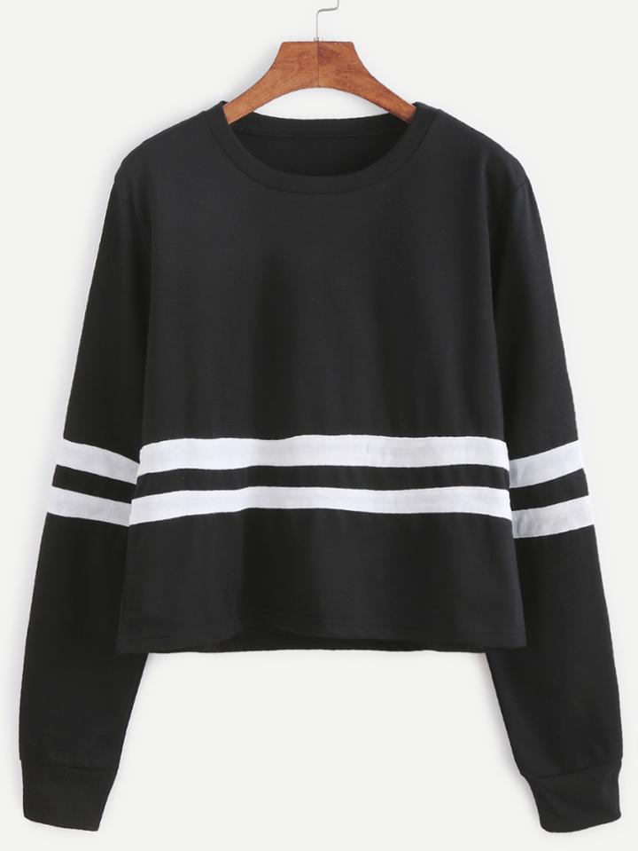 Shein Black Striped Trim Sweatshirt