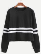 Shein Black Striped Trim Sweatshirt