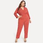 Shein Plus Notched Collar Buttoned Cord Jumpsuit