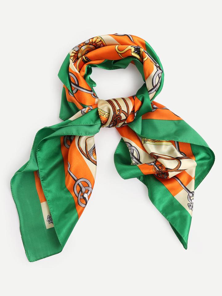 Shein Green Vintage Print Square Scarf