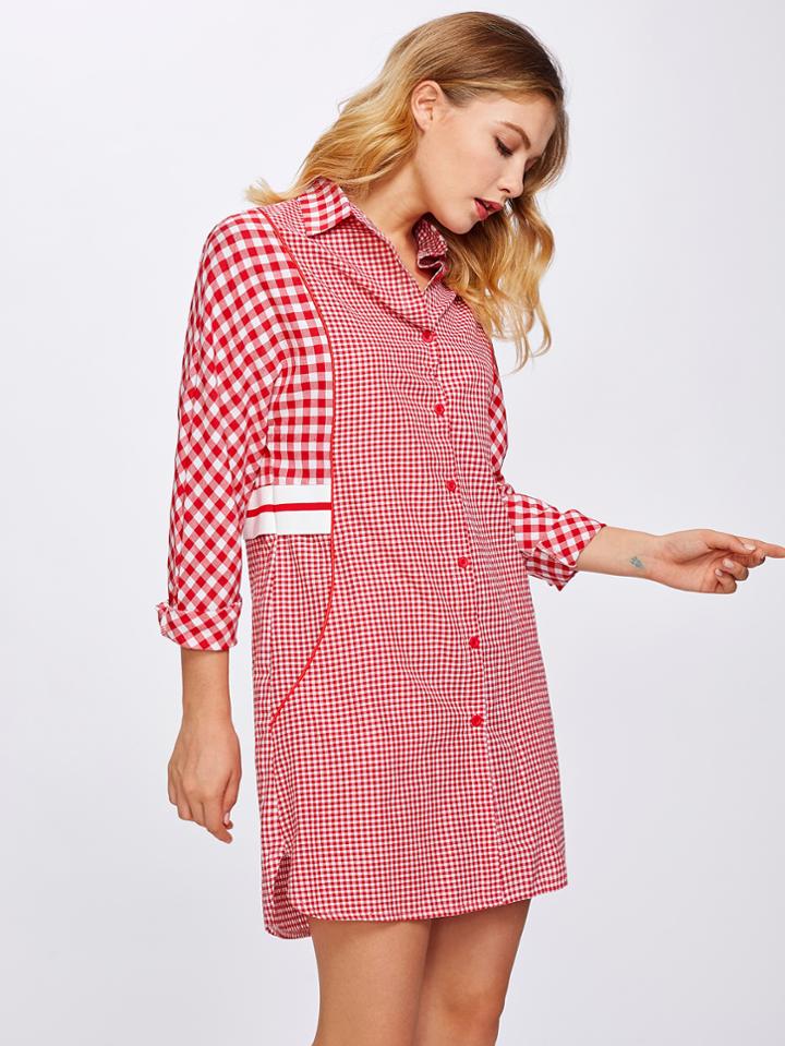 Shein Side Split Checked Shirt Dress