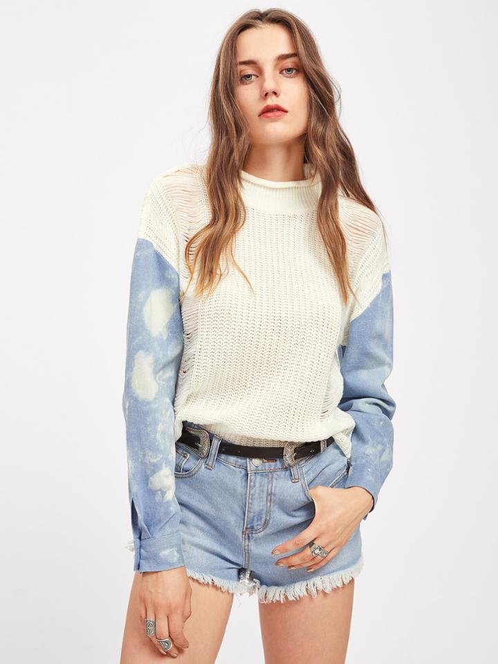 Shein Cloud Wash Sleeve Mixed Media Laddering Jumper