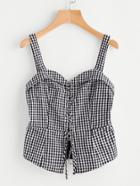 Shein Fold Over Grommet Lace Up Gingham Bustier Top